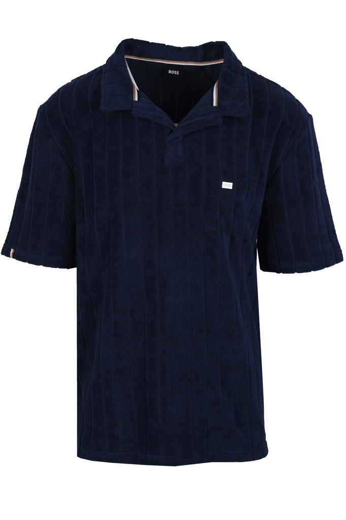 Hugo Boss Mens Toweling Polo Shirt Navy - Blue Cotton - Size Large